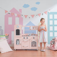 
              Teamson Kids Retro Wooden Kitchen Toy Kitchen Pink With Ice Maker TD-11414P
            