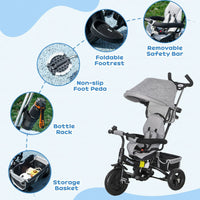 HOMCOM 6 in 1 Kids Trike  Tricycle Stroller with Parent Handle Grey
