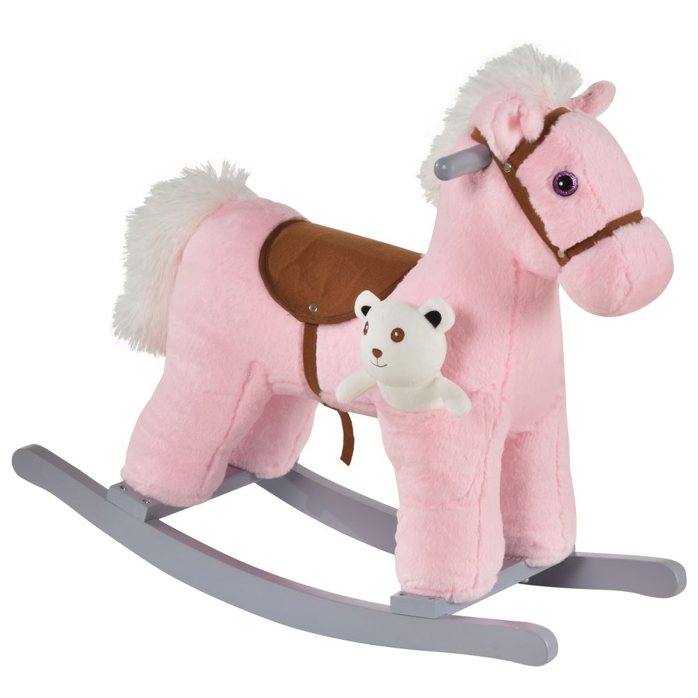 HOMCOM Kids Plush Ride-On Rocking Horse with Plush Toy Sound Handle Grip PINK