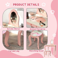
              ZONEKIZ Kids Dressing Table with Mirror Stool Drawer Cute Animal Design Pink
            