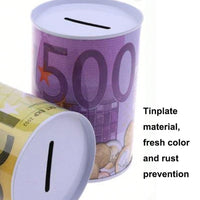 
              Euro Dollar Round Piggy Bank Metal Cylinder Money Box Children Craft Change Box Modern Simple Tinplate Piggy Bank
            