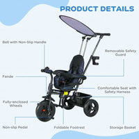 
              HOMCOM 6 in 1 Kids Tricycle with Removable Handle for 1.5 year Dark Blue
            