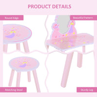 HOMCOM Girls Kids Pink Dressing Table Make Up Play Set Desk Chair Mirror