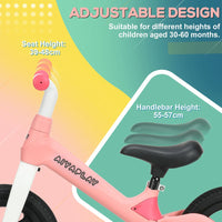 AIYAPLAY Baby Balance Bike Training Bike with Adjustable Seat and Handlebar Pink