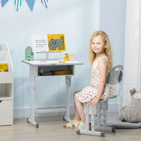 HOMCOM Kids Desk and Chair Set with Drawer Book Stand Cup Holder Pen Slot Grey