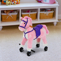 
              HOMCOM Wheeled Rocking Horse Ride on Rocker Children Riding Toy Plush Sound
            