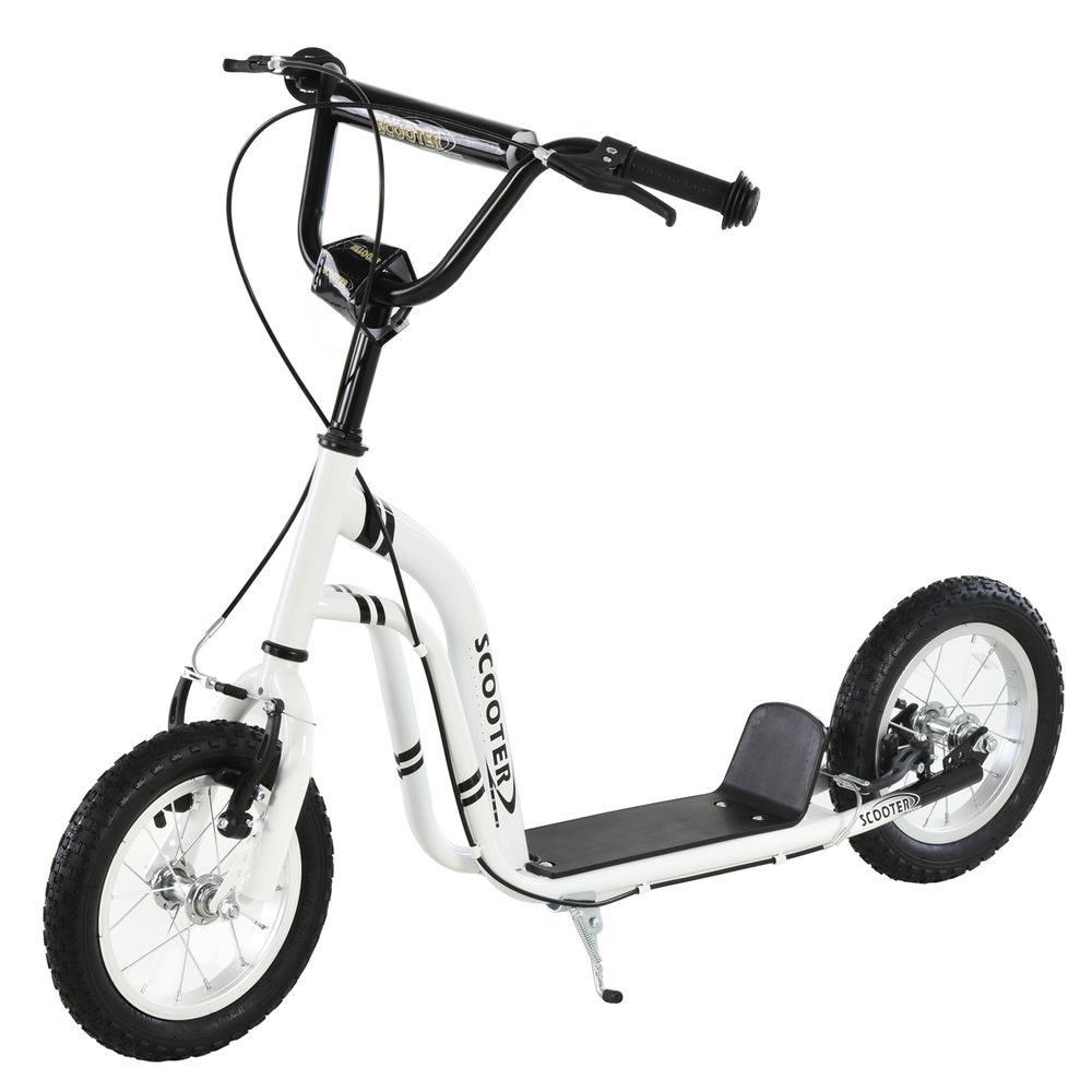 HOMCOM Dual Brakes Kick Scooter 12-Inch Inflatable Wheel Ride On Toy White