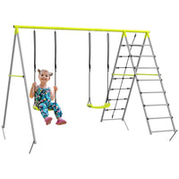 
              Outsunny 4-in-1 Metal Kids Swing Set with Double Swings Climber Climbing Net
            