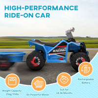 HOMCOM Electric Quad Bike 6V Kids Ride-On ATV with Back Trailer Blue