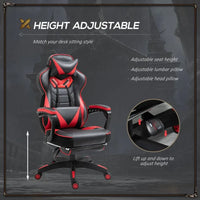 Vinsetto Gaming Chair Ergonomic Reclining with Manual Footrest Wheels Stylish Office Red
