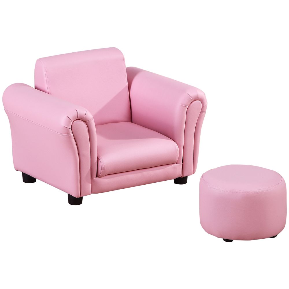 HOMCOM Kids Sofa Children Chair Seat Armchair with Footstool Playroom Bedroom Pink
