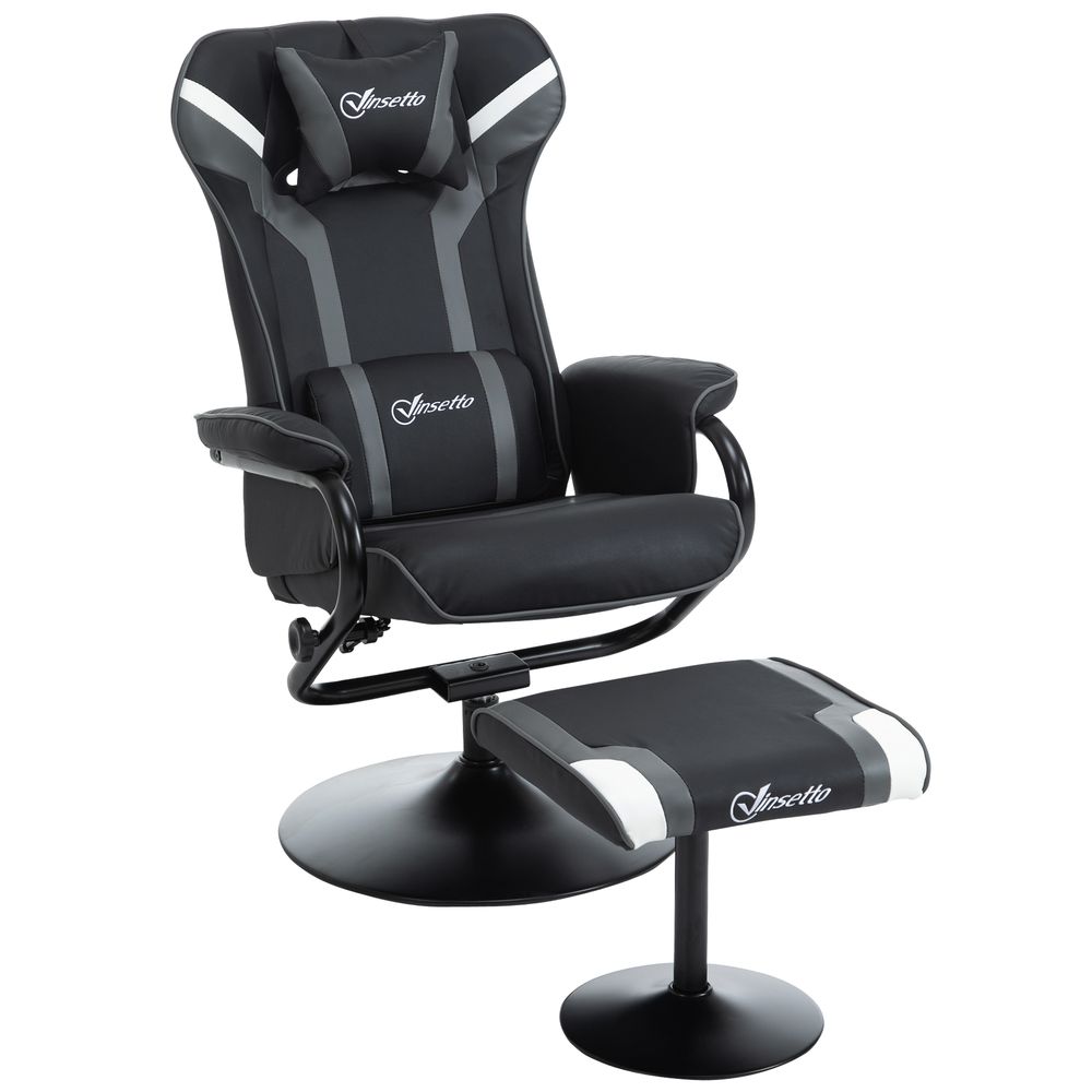 Video Game Chair Footrest Set Racing Style w/ Pedestal Base, Deep Grey