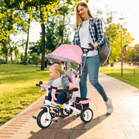 HOMCOM 6 in 1 Kids Trike Tricycle Stroller with Parent Handle Pink