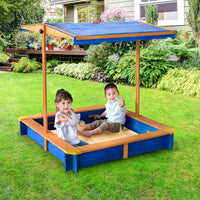 Teamson Kids Large Wooden Sand Pit with Lid for Garden Adjustable Sand Box