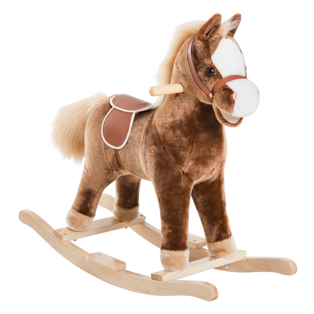 HOMCOM Kids Rocking Horse Wooden Plush Children Ride On Toy Rocker Baby Gift