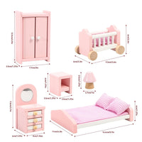 
              SOKA Wooden Pink Bedroom Playset Pretend Play Doll House Furniture Set
            