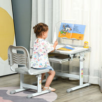Kids Study Desk and Chair Set w/ USB Lamp, Adjustable Height - Grey