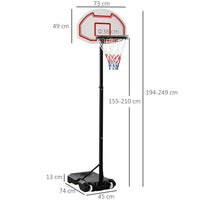 
              155-210cm Height Adjustable Basketball Stand Backboard Portable w/ Net HOMCOM
            