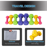 
              HOMCOM 10kg Colourful Dumbbell Weights Set Home Exercising Toning with Case Gym
            