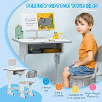 
              HOMCOM Kids Desk and Chair Set with Drawer Book Stand Cup Holder Pen Slot Grey
            