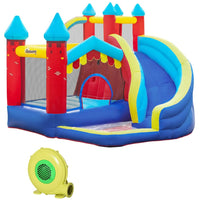 Outsunny Kids Bouncy Castle with Slide Pool Trampoline Climbing Wall with Blower
