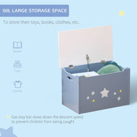 HOMCOM Kids Wooden Toy Box Children Storage Chest Organiser Side Handle Blue