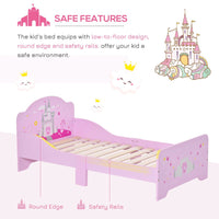 Kids Bed Princess Castle Theme w/ Side Rails Slats Home 3-6 Yrs Pink