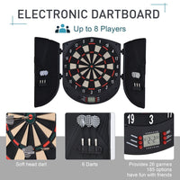 
              HOMCOM Electronic Dartboard Set 26 Games and 185 Variations with 6 Darts and Cabinet to Storage Multi-Game Option Ready-to-Play
            