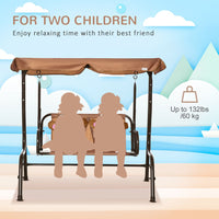 Outsunny Two-Seat Kids Canopy Swing Chair Adjustable Awning Seatbelt