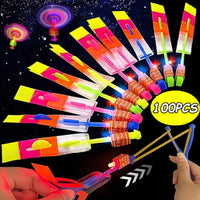 
              1/3/5/10/20/50/100pcs Amazing Light Toy Arrow Rocket Helicopter Flying Toy LED Light Toys Party Fun Gift Rubber Band Catapult
            