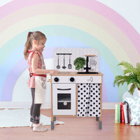 Teamson Kids Modern Interactive Wooden Toy Play Kitchen Black White TD-13554C