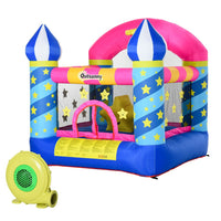 Outsunny Kids Bouncy Castle House Trampoline Basket & Blower for Age 3-10 Blue