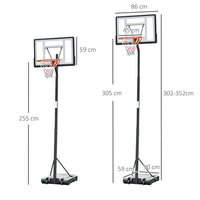 
              HOMCOM Basketball Hoop Freestanding 255-305cm Height Adjustable Stand  Wheels
            