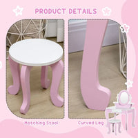 
              Kids Dressing Table with Mirror and Stool with Drawer for 3-6 Years Old Pink
            