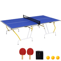 
              SPORTNOW 9FT Foldable Table Tennis Table with Cover Net Paddles Balls BLUE
            