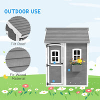 Outsunny Wooden Wendy House for Kids with Floor for Gardens Patios Grey
