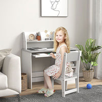 ZONEKIZ Kids Desk and Chair Set with Storage for 5-8 Years Grey
