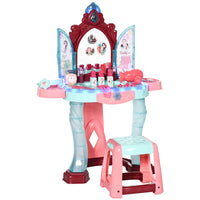 HOMCOM 31 Piece Kids Dressing Table with Magical Princess Mirror Light and Music