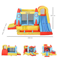 Outsunny Bouncy Castle with Slide Pool Rocket Trampoline with Carrybag & Blower