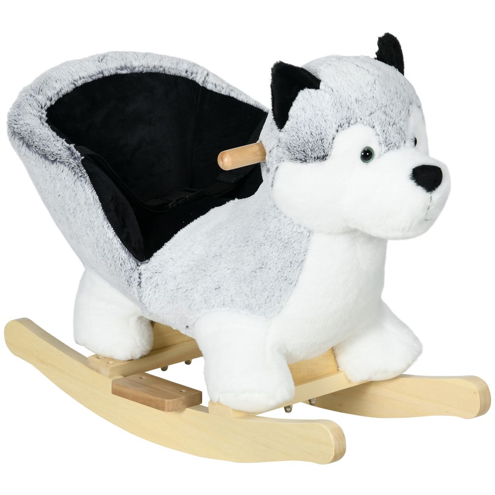HOMCOM Husky-Shaped Baby Rocking Horse Ride On with Seatbelt for Ages 18-36 Months