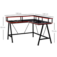 HOMCOM L-Shape Corner Gaming Desk Shelf Workstation Black Red 140 x 130 x 93cm