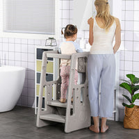 HOMCOM Kids Step Stool Adjustable Standing Platform Toddler Kitchen Stool Grey