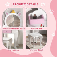 
              ZONEKIZ Kids Dressing Table with Mirror and Stool, Drawer, Storage Boxes - White
            