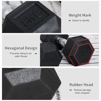 HOMCOM Hexagonal Dumbbells Kit Weight Lifting Exercise for Home Fitness 2x8kg
