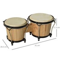 
              Wooden Bongo Drum Set w/ Sheepskin Drum Head 7.75" & 7" Tuning Wrench HOMCOM
            