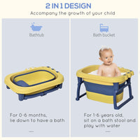 HOMCOM Foldable Baby Bathtub for Newborns Infants Toddlers with Stool Yellow
