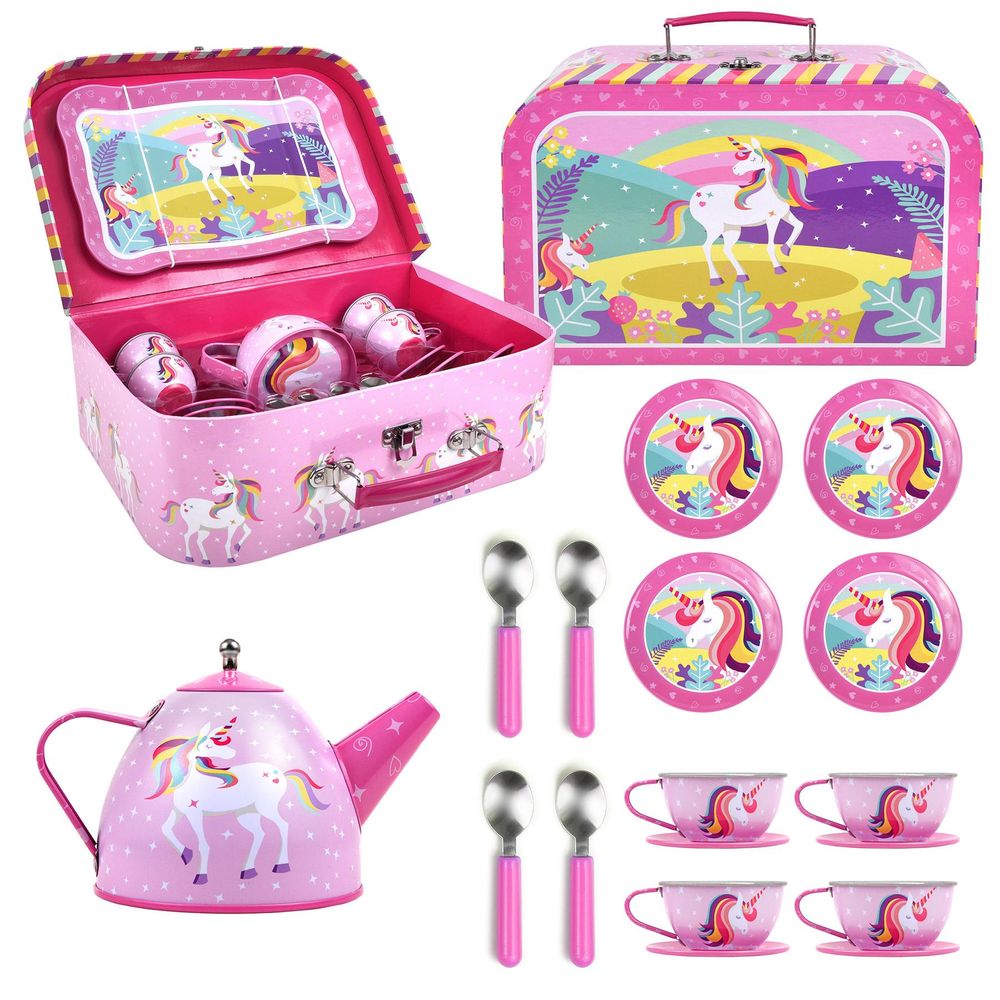 SOKA Unicorn 18 Pcs Metal Tea Set & Carry Case Toy for Kids Children Role Play