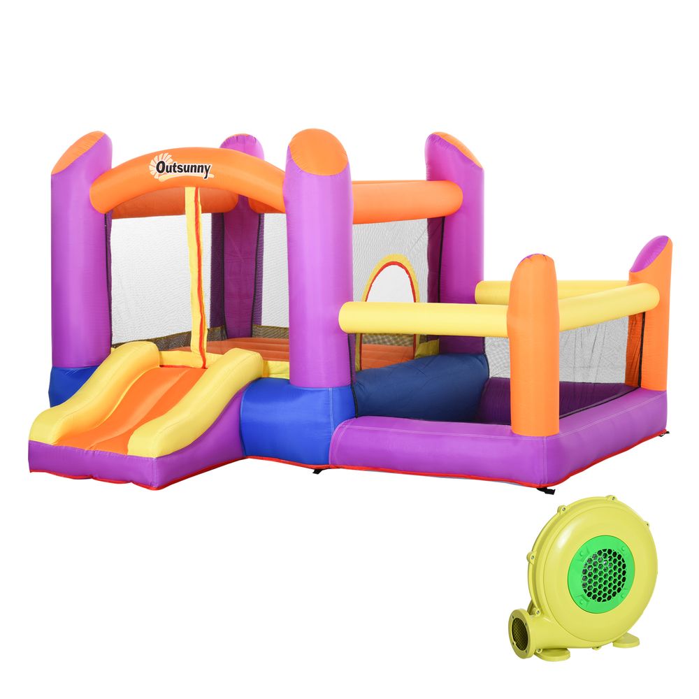 Outsunny Bouncy Castle with Slide Pool House Inflatable with Blower