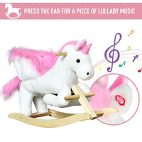 HOMCOM Kids Wooden Ride On Unicorn Rocking Horse Plush Toy Soft Seat Pink