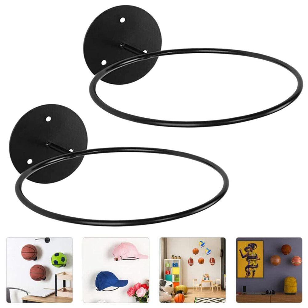 Wall Mounted Football Holder Metal Storage Rack Basketball Soccer Hat Stand 2PCS